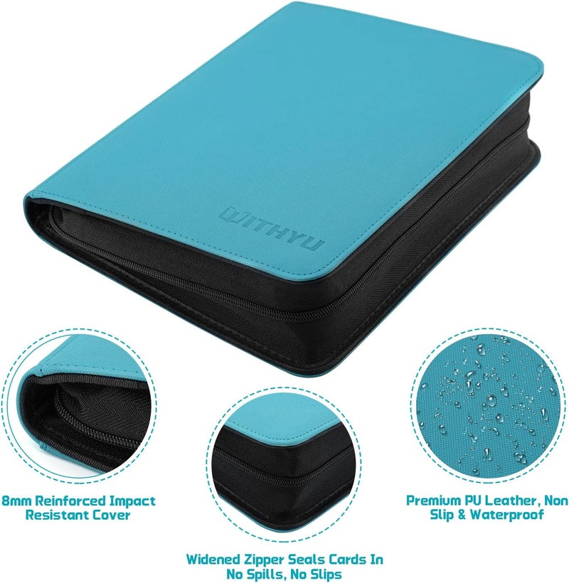 WITHYU Top Loader Binder 4 Pocket for 3"x4" Rigid Cards, 128 Pockets Collectible Card Album with Ringless Design, Trading Card Binder for TCG, MTG, Sports Cards (Aqua Blue) - Image 5